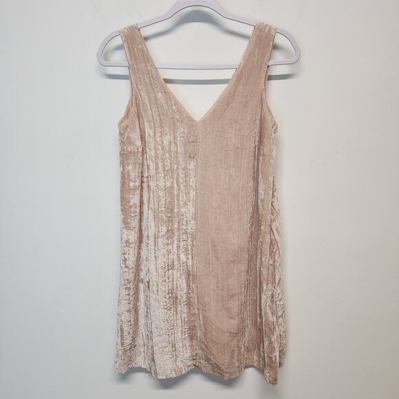 Ann Taylor Crushed Velvet Tank Swing Mini Dress Size 2P Blush Lined V-neck Glam - Picture 5 of 13